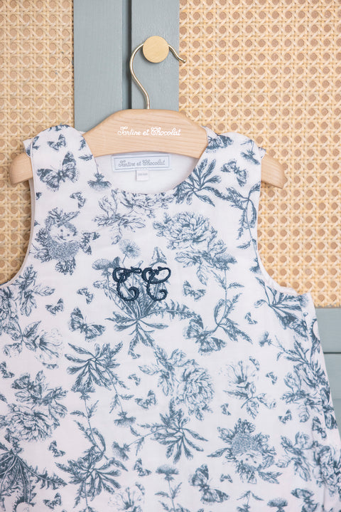 saco de dormir verano - T1 Estampado inspiración toile de jouy Azul - Image principale