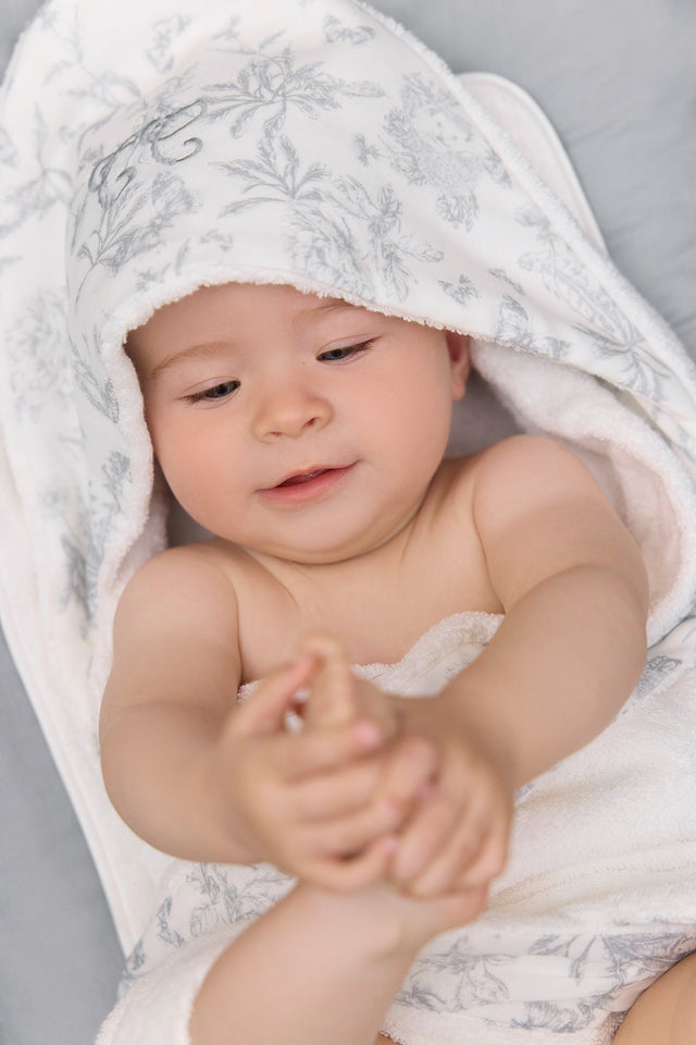 Cape de bain - Imprimé inspiration toile de jouy gris - Image principale