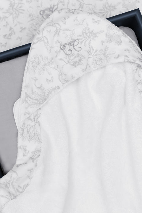 Cape de bain - Imprimé inspiration toile de jouy gris - Image principale