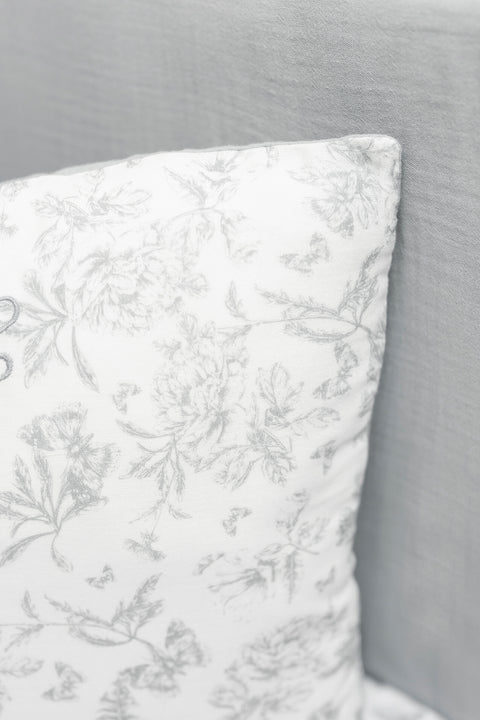 Coussin réversible - Imprimé inspiration toile de jouy gris - Image principale