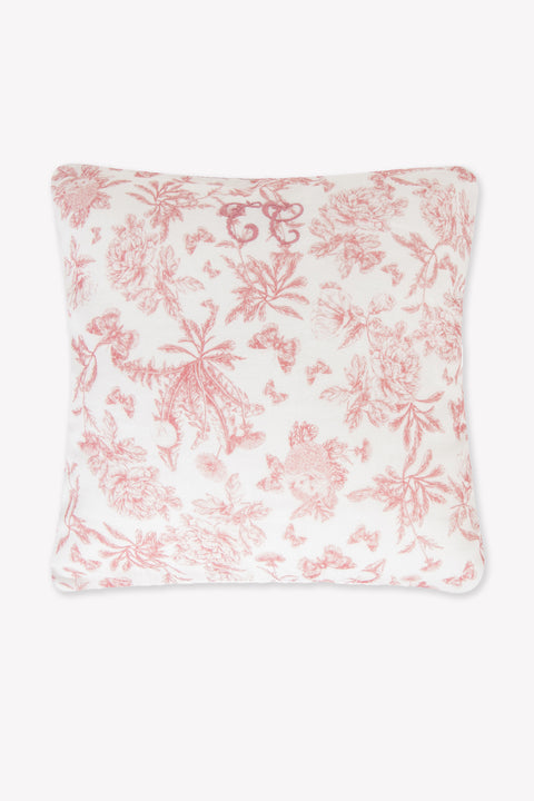 Coussin réversible - Imprimé inspiration Toile de Jouy rose - Image principale
