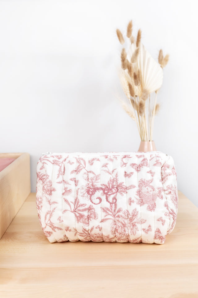 Trousse de toilette - Imprimé inspiration Toile de Jouy rose - Image principale