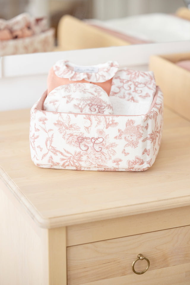 Panière - Imprimé inspiration Toile de Jouy rose - Image principale