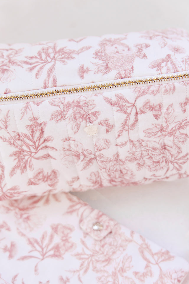 Trousse zippée - Imprimé inspiration Toile de Jouy rose - Image principale