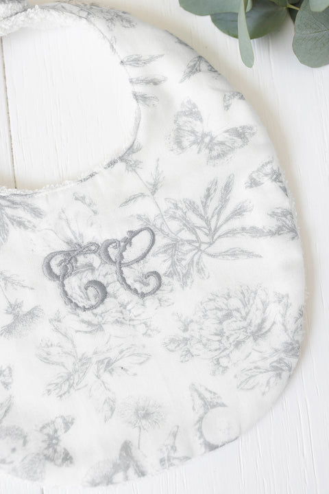 Bavoir - Imprimé inspiration toile de jouy gris T1 - Image principale