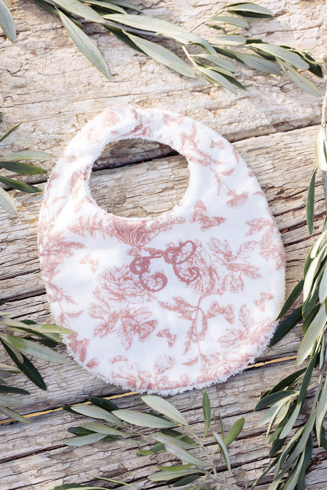 Bavoir - Imprimé inspiration Toile de Jouy rose T1 - Image principale
