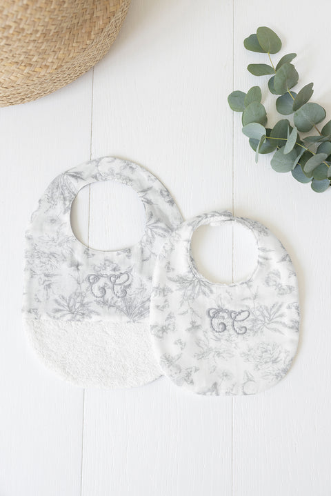 Bavoir - Imprimé inspiration toile de jouy gris T1 - Image principale