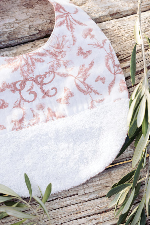 Bavoir - Imprimé inspiration Toile de Jouy rose T2 - Image principale