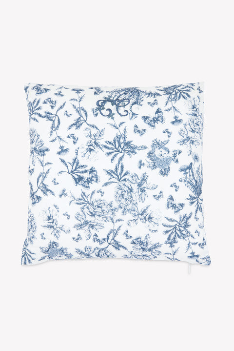 Coussin réversible - Imprimé inspiration toile de jouy bleu - Image principale