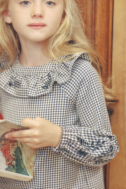 Blouse - Marine en pied de poule - Image principale