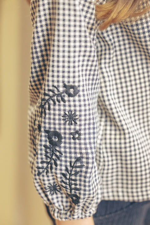 Blouse - Marine en pied de poule - Image principale