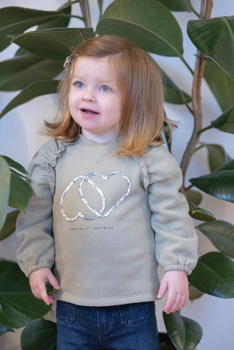 Sweatshirt - Salbeigrüne Baumwolle mit Rüschen - Image principale