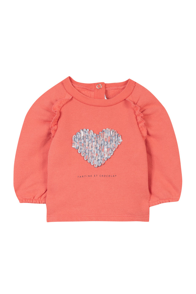 Sweatshirt - Koraalkleurig hart met ruches - Image principale