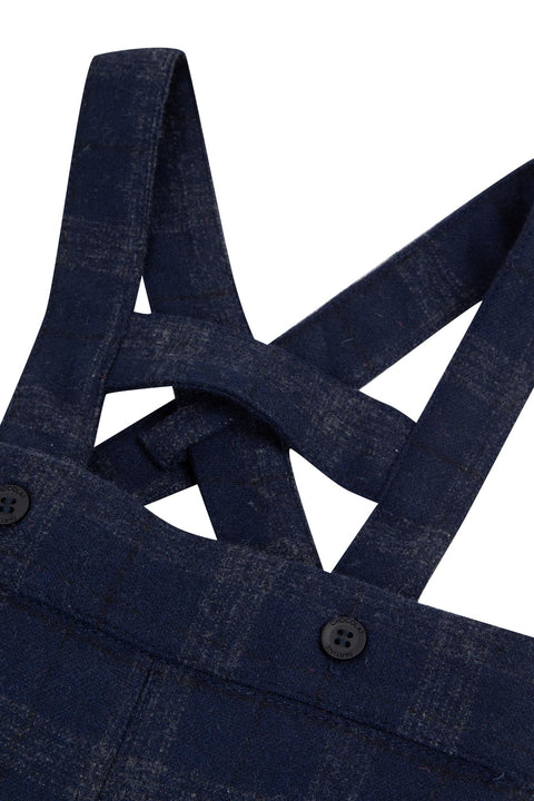 Pantalon court - Marine carreaux bretelles - Image principale