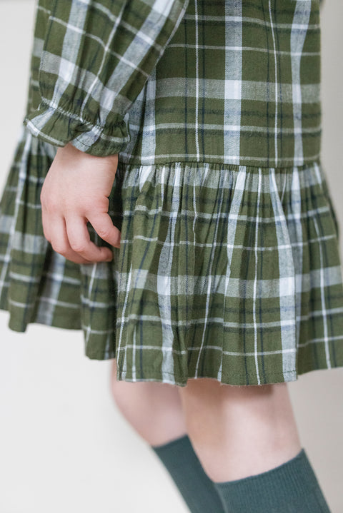 Robe - Kaki carreaux col ajouré - Image principale