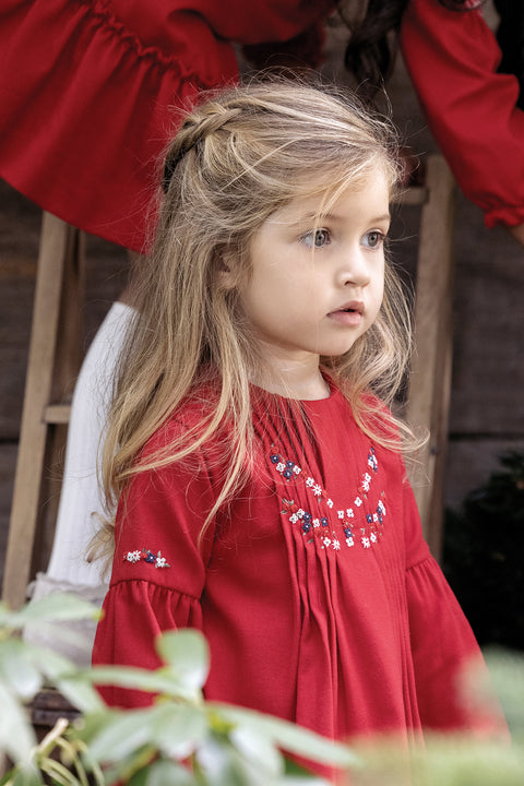 Robe - Rouge flannelle brodée - Image principale