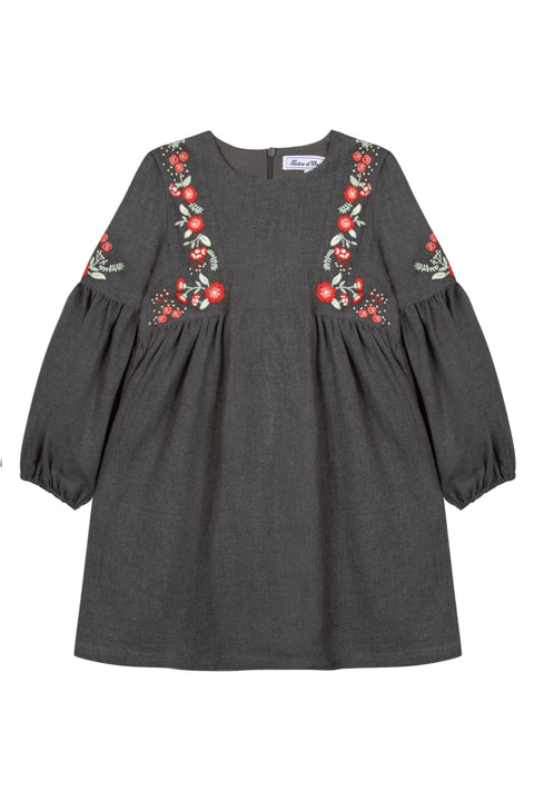 Robe - Gris broderie fleurie - Image principale