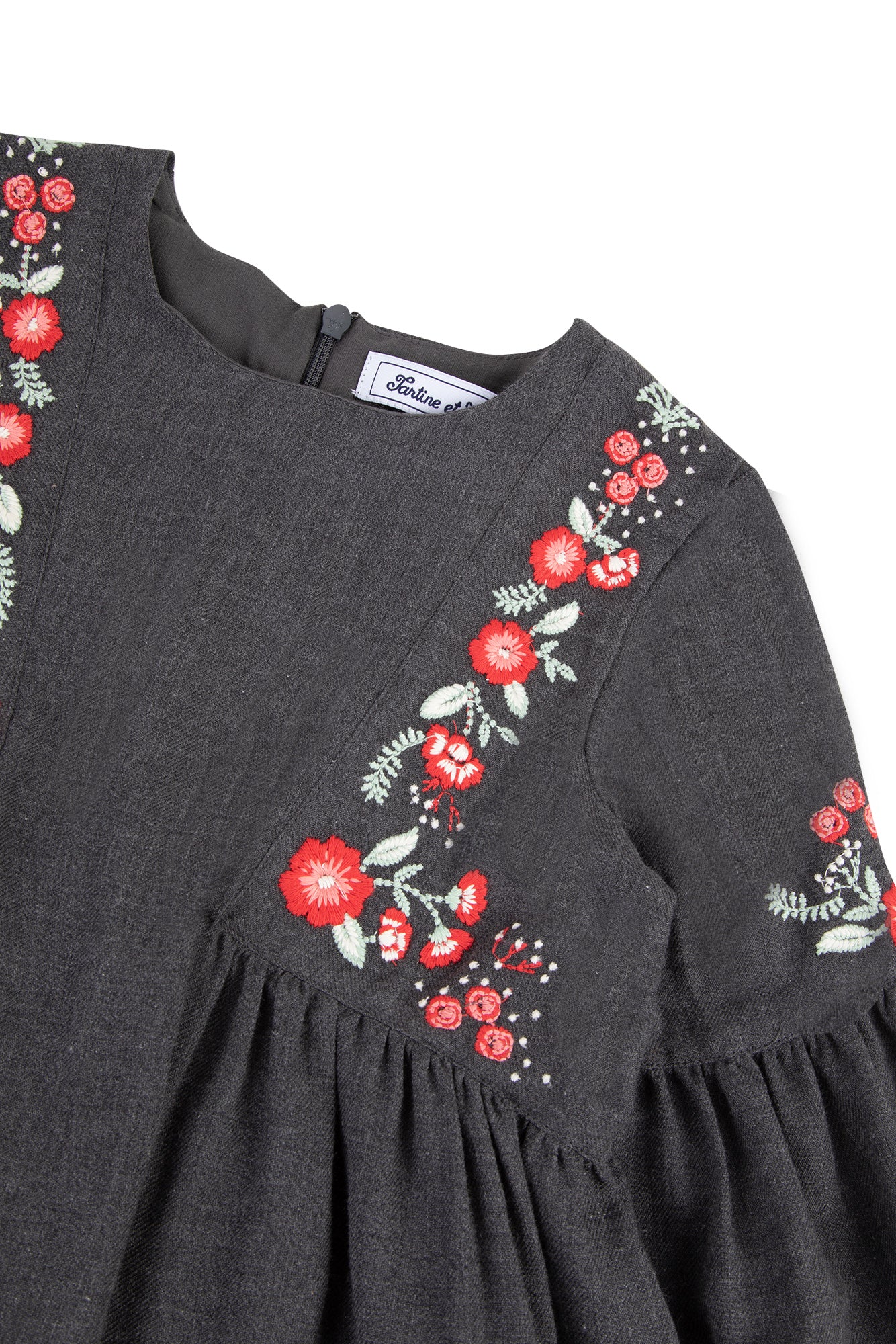 Kleid - Grau Stickerei blumig