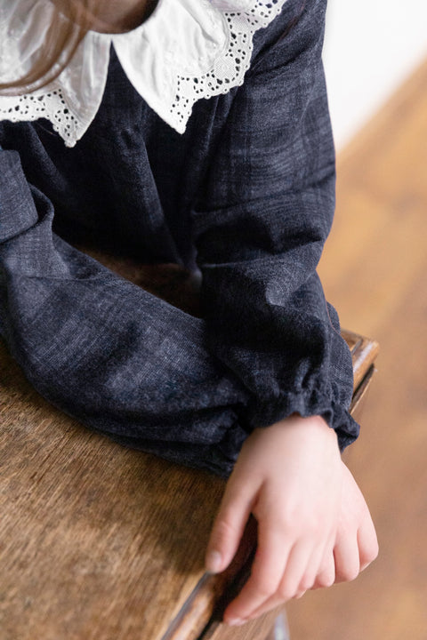 Robe - Gris col claudine broderie anglaise - Image principale