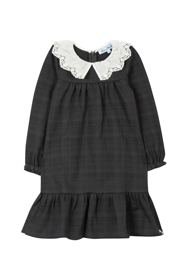 Kleid - Grau Peter-Pan-Kragen Lochstickerei - Image principale