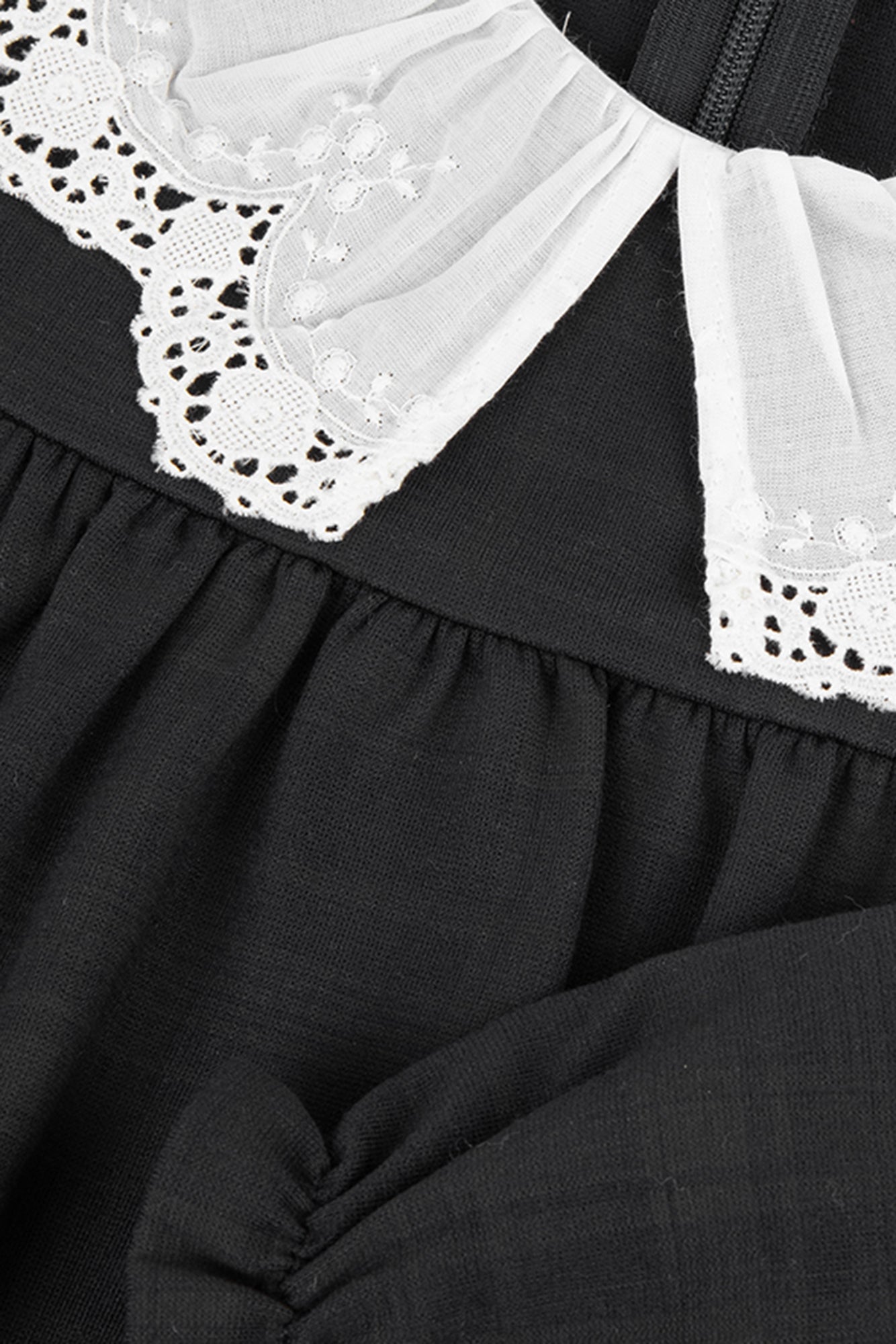 Kleid - Grau Peter-Pan-Kragen Stickerei Englisch