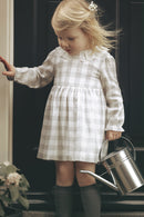 Robe - Gris carreaux col broderie anglaise