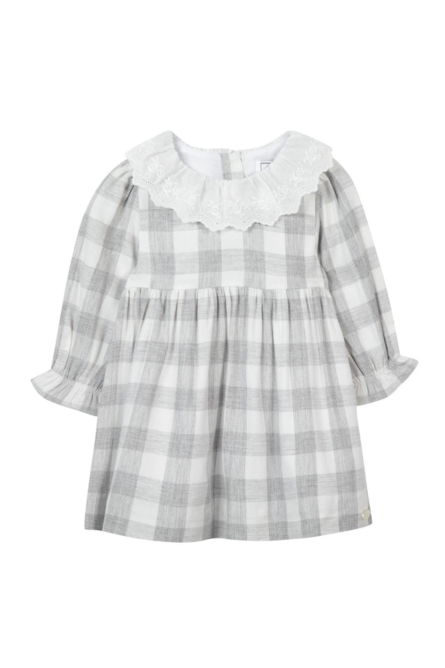 Robe - Gris carreaux col broderie anglaise - Image principale