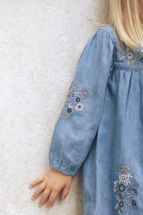 Robe - Bleu broderie fleurie - Image principale