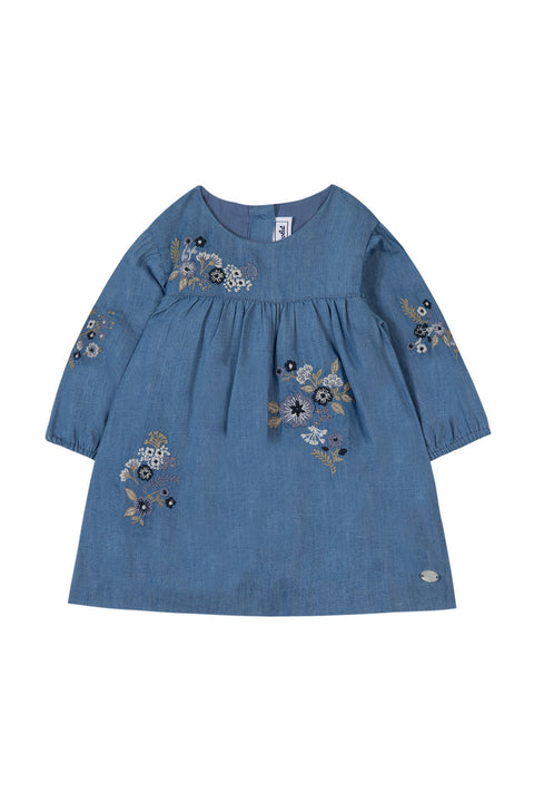 Robe - Bleu broderie fleurie - Image principale