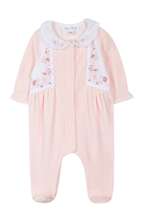 Pyjama - Rose pâle velours broderie fleurs - Image principale