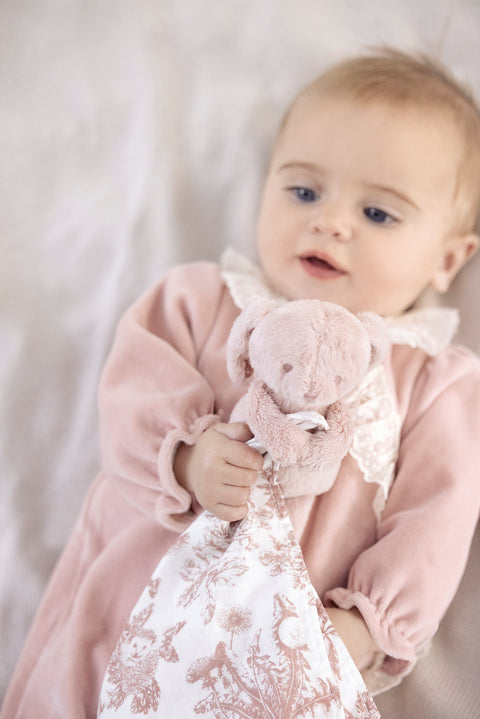 Augustin le Lapin - Doudou imprimé inspiration Toile de Jouy rose - Image principale
