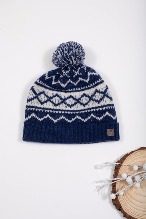 Beanie - Royal blue wool and jacquard - Image principale