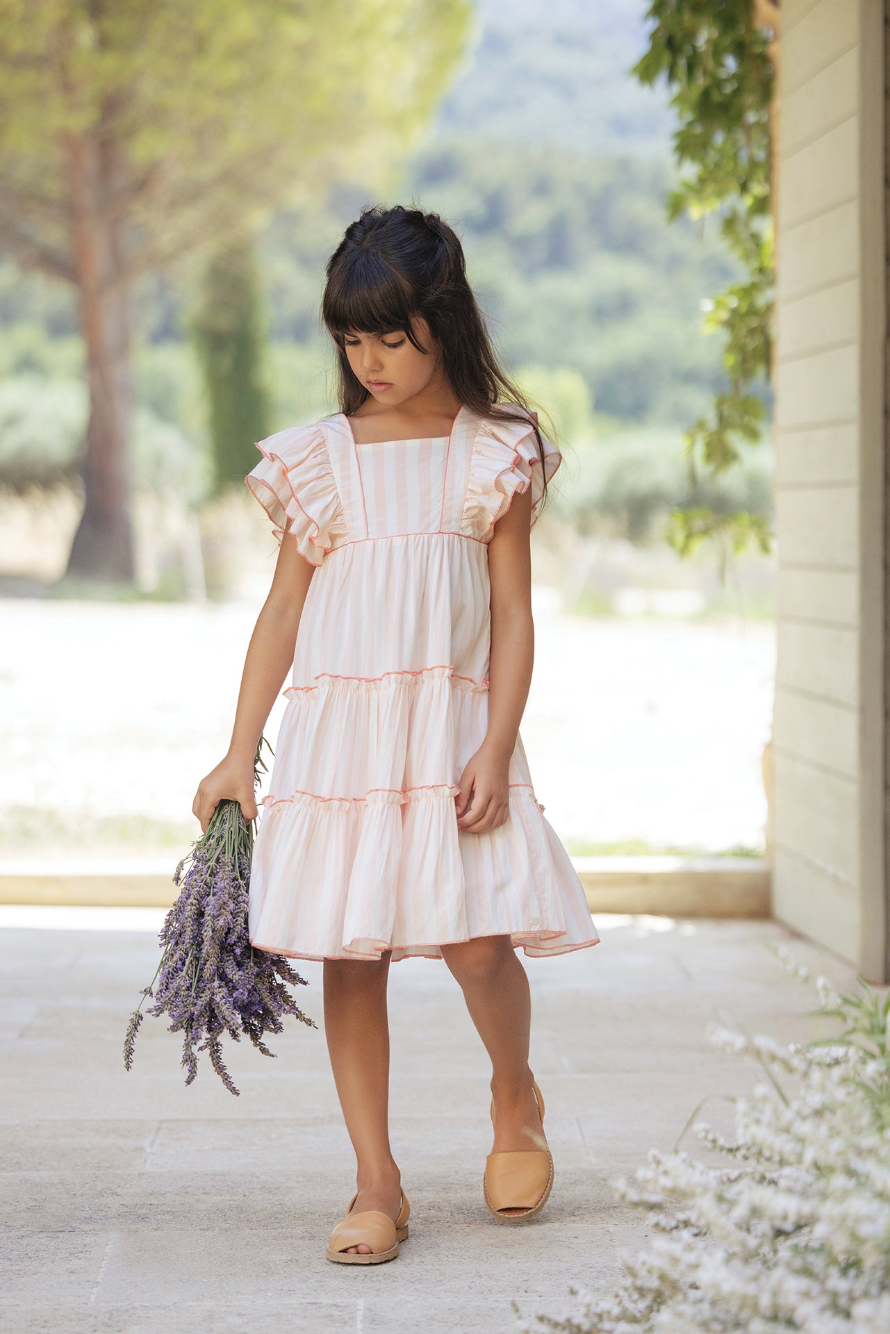 Robe Rose pâle rayures dos croisé Fille Tartine et Chocolat