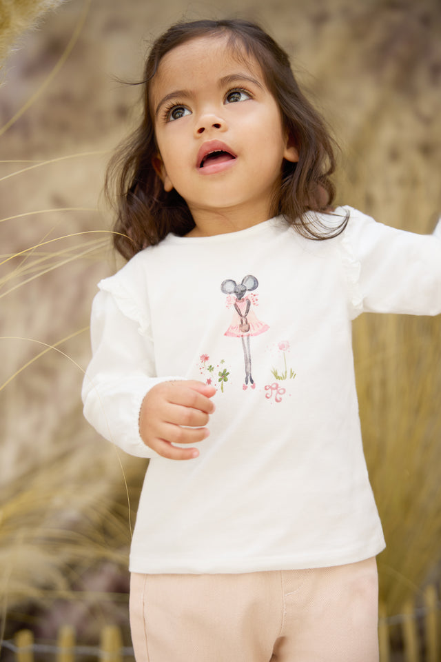 T-shirt - Ecru petite souris fleuri - Image principale