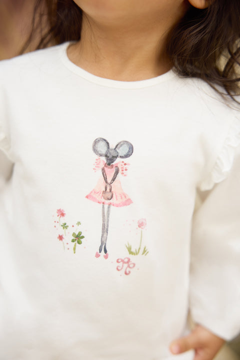 T-shirt - Ecru petite souris fleuri - Image principale