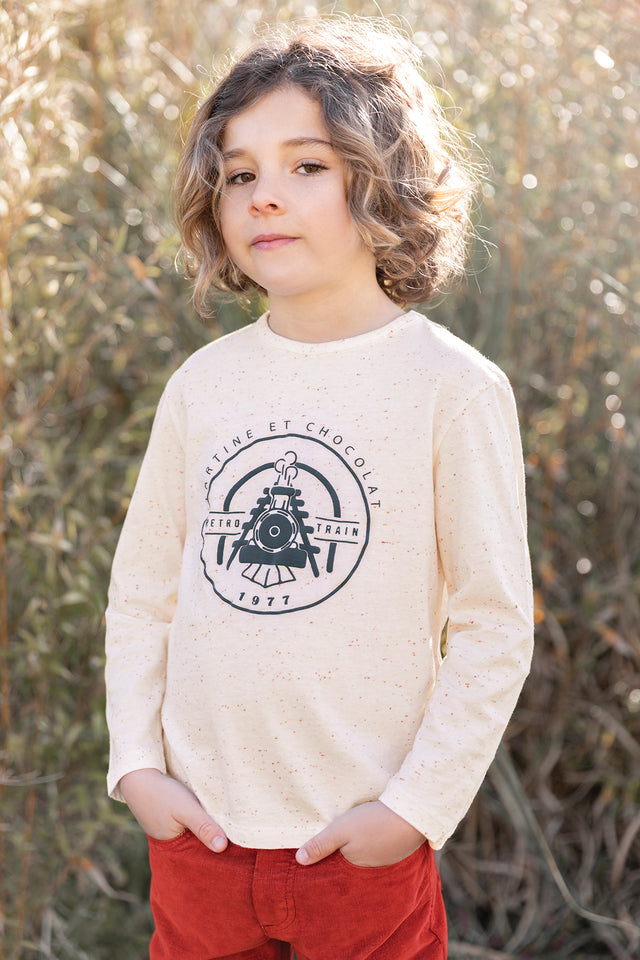 T-shirt - Ecru illustration train - Image principale