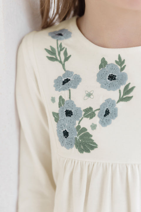Blouse - Embrodery flowery Green Celadon - Image principale