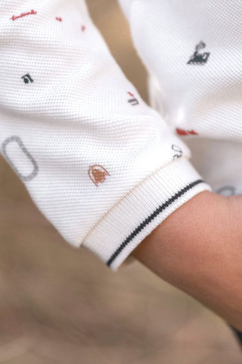 Polo - Blanc motif chemin de fer - Image principale