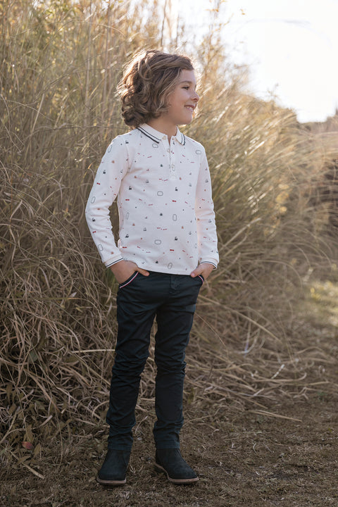 Polo Shirt - White railway pattern - Image principale