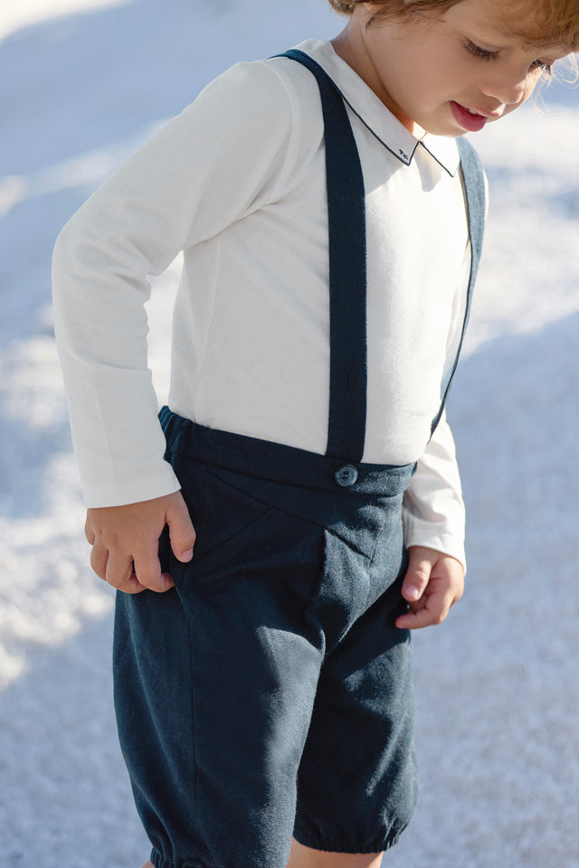 Pantalon - Bretelles flanelle marine - Image principale