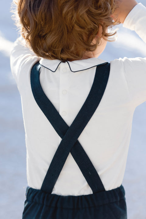 Pantalon - Bretelles flanelle marine - Image principale