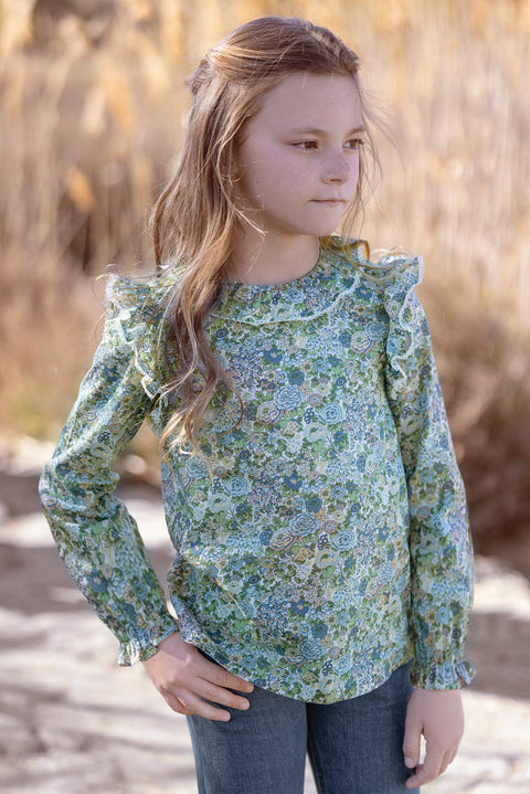 Blouse - Verte tissu liberty - Image principale