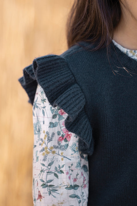 Pull sans manche - Marine maille volanté - Image principale