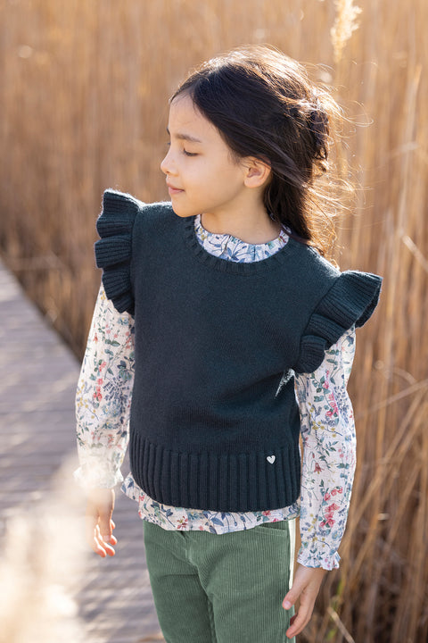 Pull sans manche - Marine maille volanté - Image principale