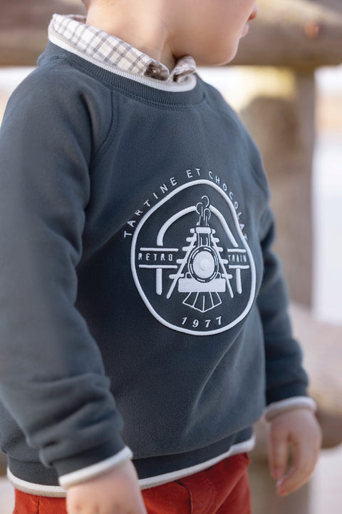 Sudadera - Azul marino ilustración tren - Image principale