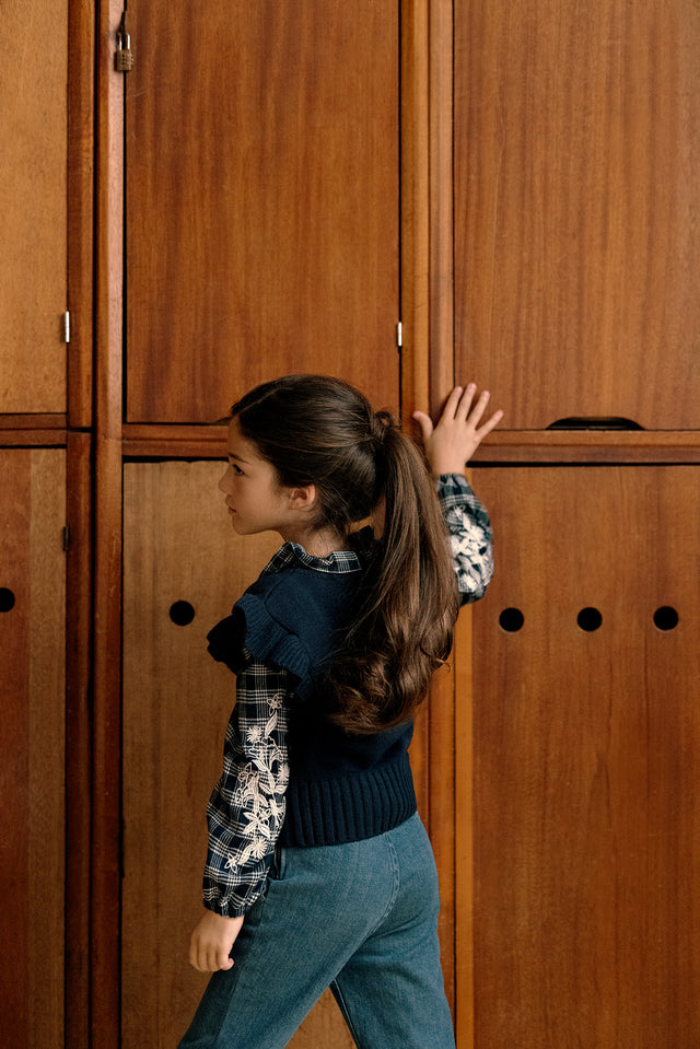 Pull sans manche - Marine maille volanté - Image principale