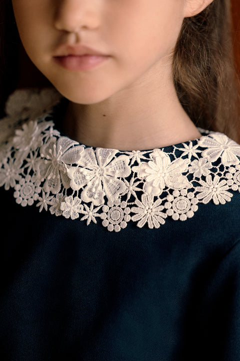 Sweat - Marine col galon broderie - Image principale