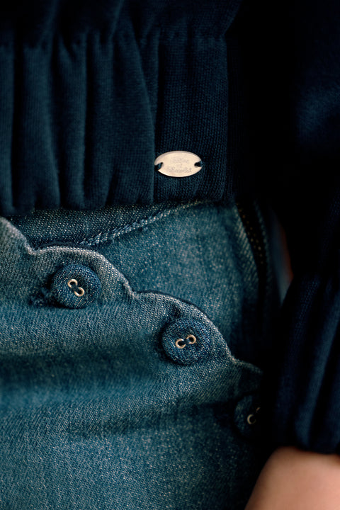 Sweat - Marine col galon broderie - Image principale