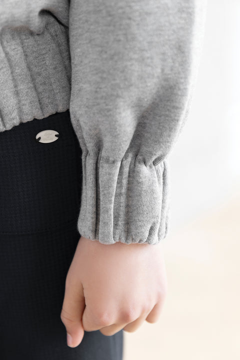 Sweat - Gris clair col galon broderie - Image principale