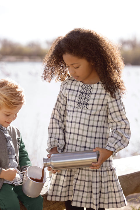 Robe - Marine à carreaux smock - Image principale